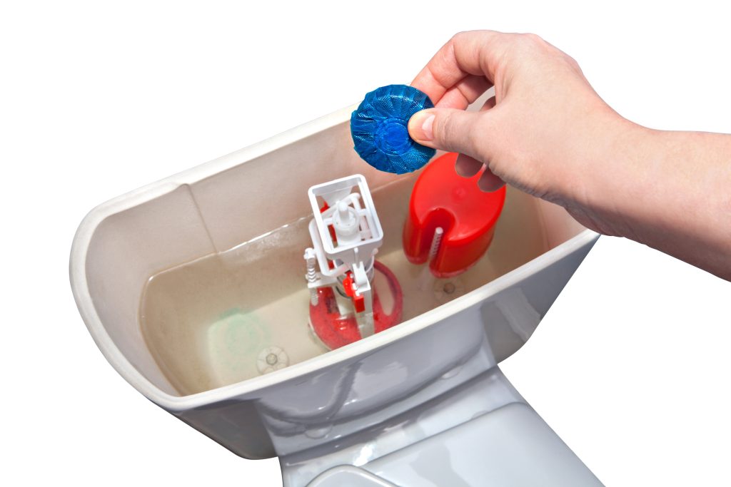 Hand down the lower cleaning tablet in the toilet cistern, close