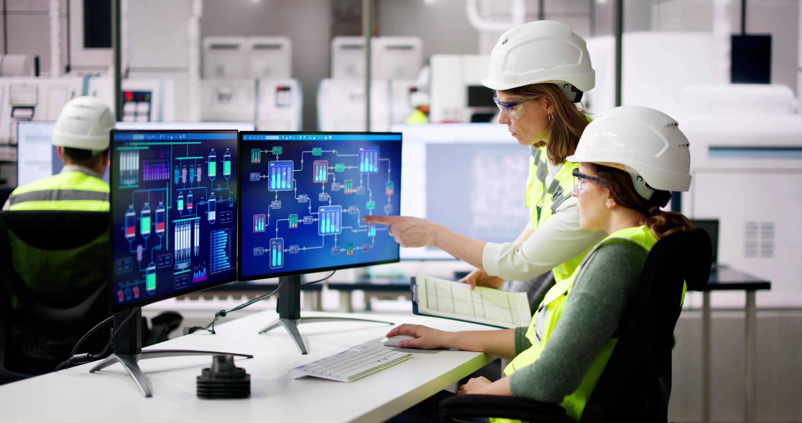 Engineer Operators Using Scada System At Industrial Plant